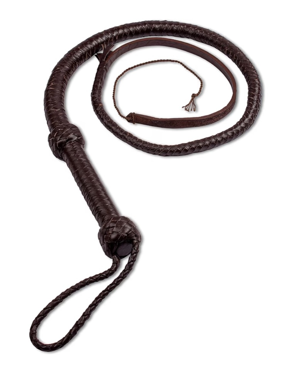 Costume Prop - Handmade Braided Leather 6’ Bullwhip Whip Dark Brown